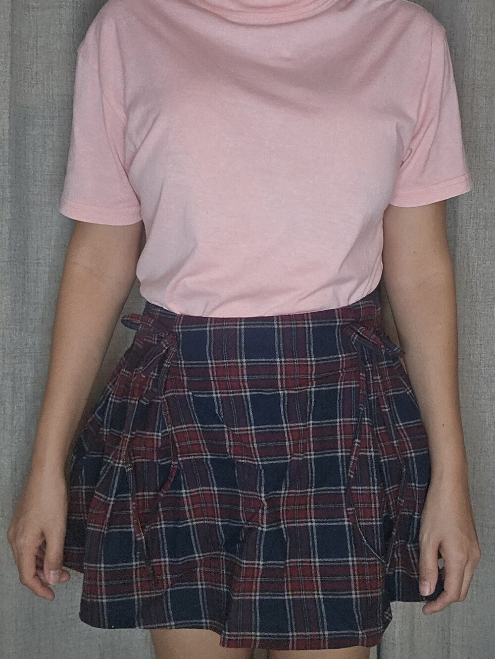 Plaid Wrap Mini Skirt - Navy & Burgundy